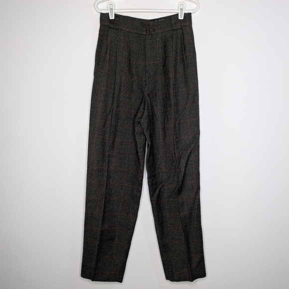 Vintage Georgio Saint Angelo Black Tan Red Plaid Wool Dress Pant 8 - Picture 1 of 11